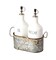 Country White Ceramic Oil and Vinegar Cruet Set With Galvanized Metal Holder